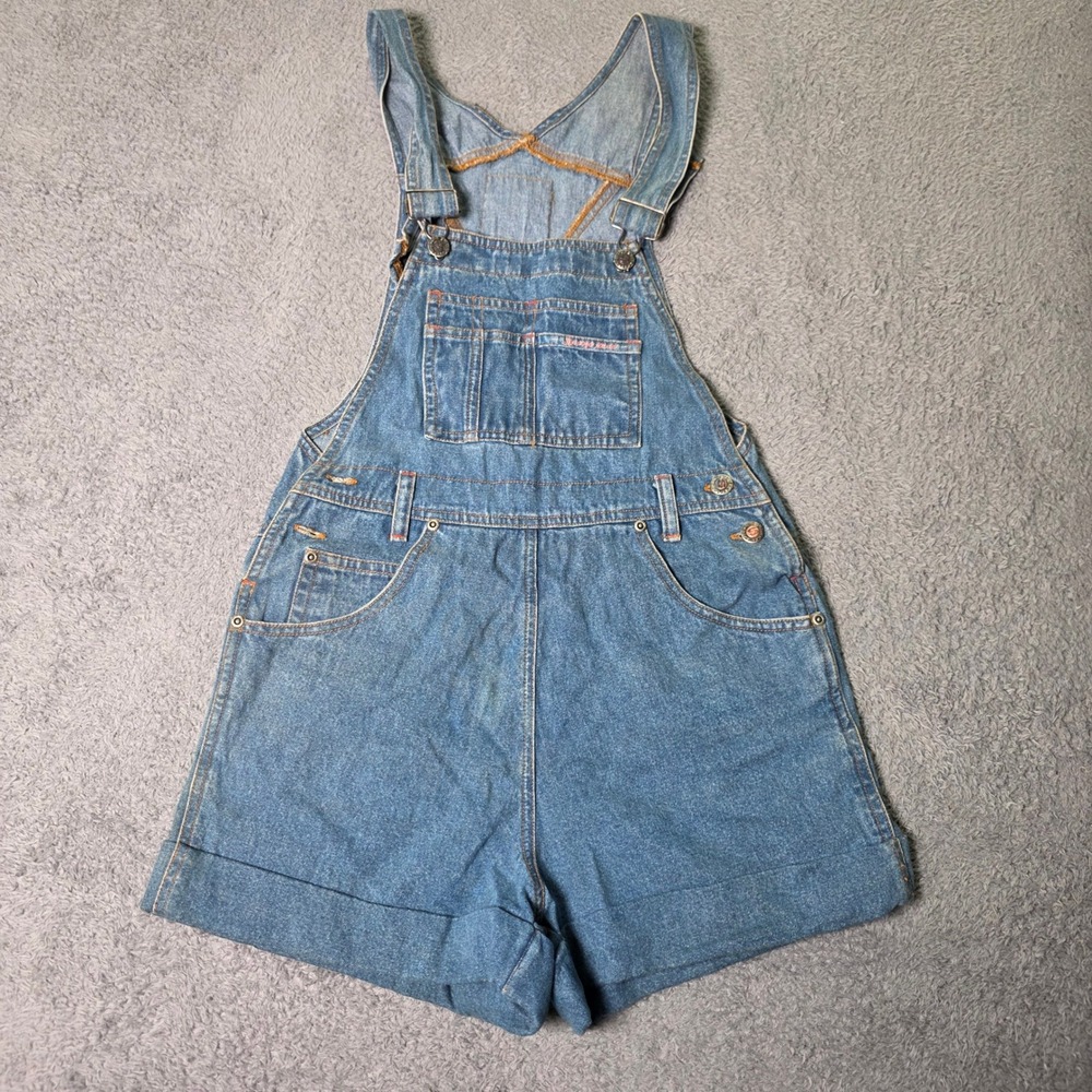 Squeeze Jeanswear Womens Medium Denim Shortalls Blue Vintage 90s Cuffed Overalls